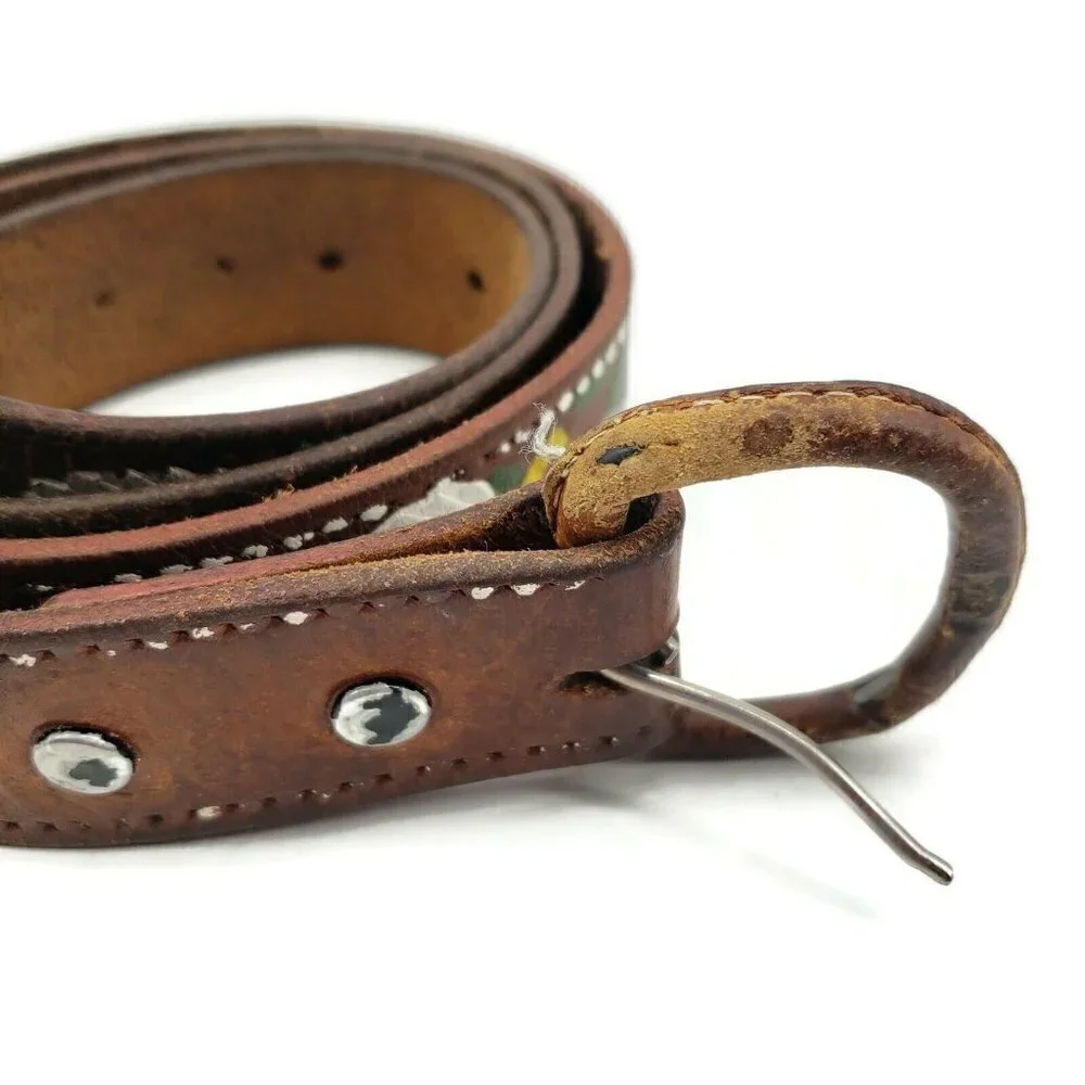 Vintage Leather Hand Tooled Belt  40 Hand Painted Eagles California Mountains